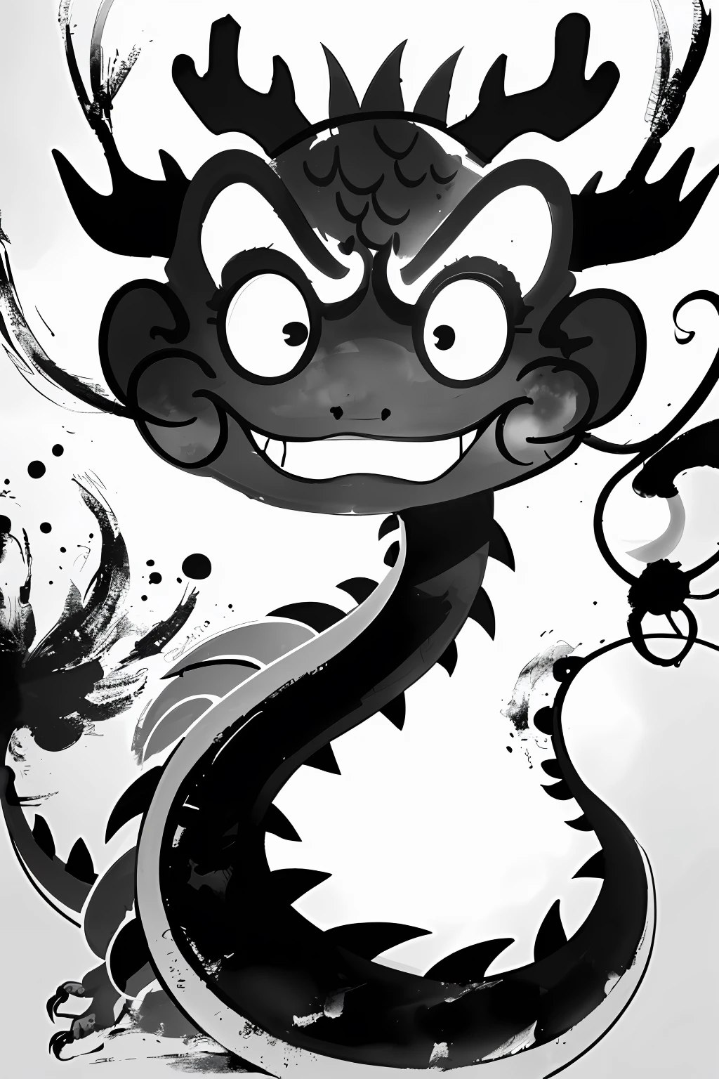 dragon,ink,greyscale,monochrome,cute,<lora:麻è¢2024-028潦è龿é0.5-1:0.7>,