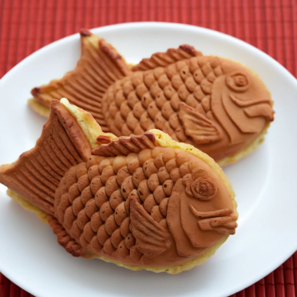 <lora:Fish_shaped_waffle_v1:0.7>,food focus, taiyaki