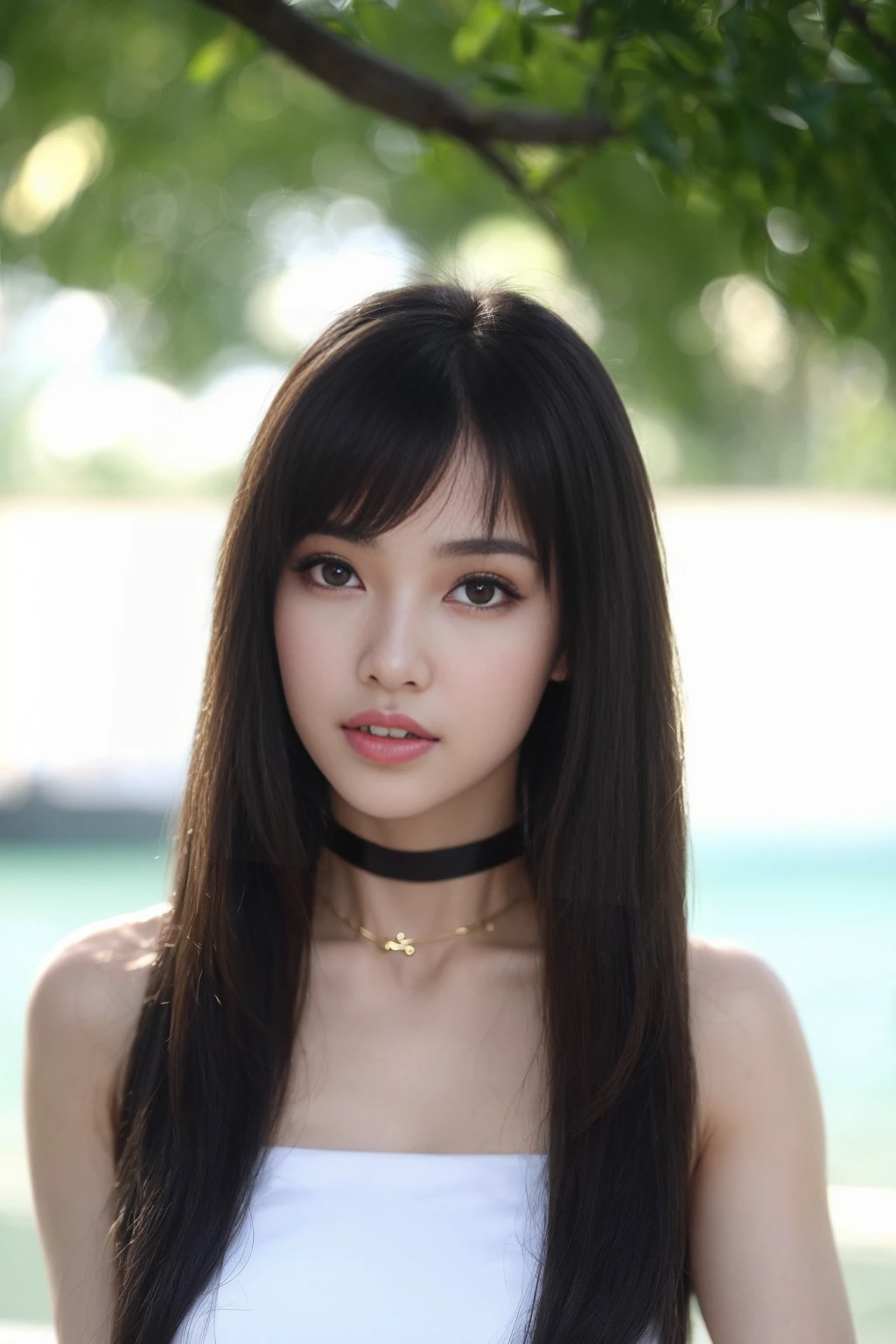 <lora:yoxyo_v01:0.9>,
(8k, RAW photo, best quality, masterpiece:1.2), (realistic, photo-realistic:1.37), omertosa,1girl, blurry background,lake, sunlight,professional lighting, photon mapping, radiosity, physically-based rendering, backlight bokeh, blurry background, mature,((black choker)), red lips, student ,((lights shinning on the face))
head portrait
,
sunlight, ((outdoors)) ,((light shinning on the hair))
school uniform,bare shoulders,
((bob haircut)), ((floating hair)), pink hair,wavy hair, glowing hair,
135mm lens,gold-rimmed glasses,,big breast,red lips