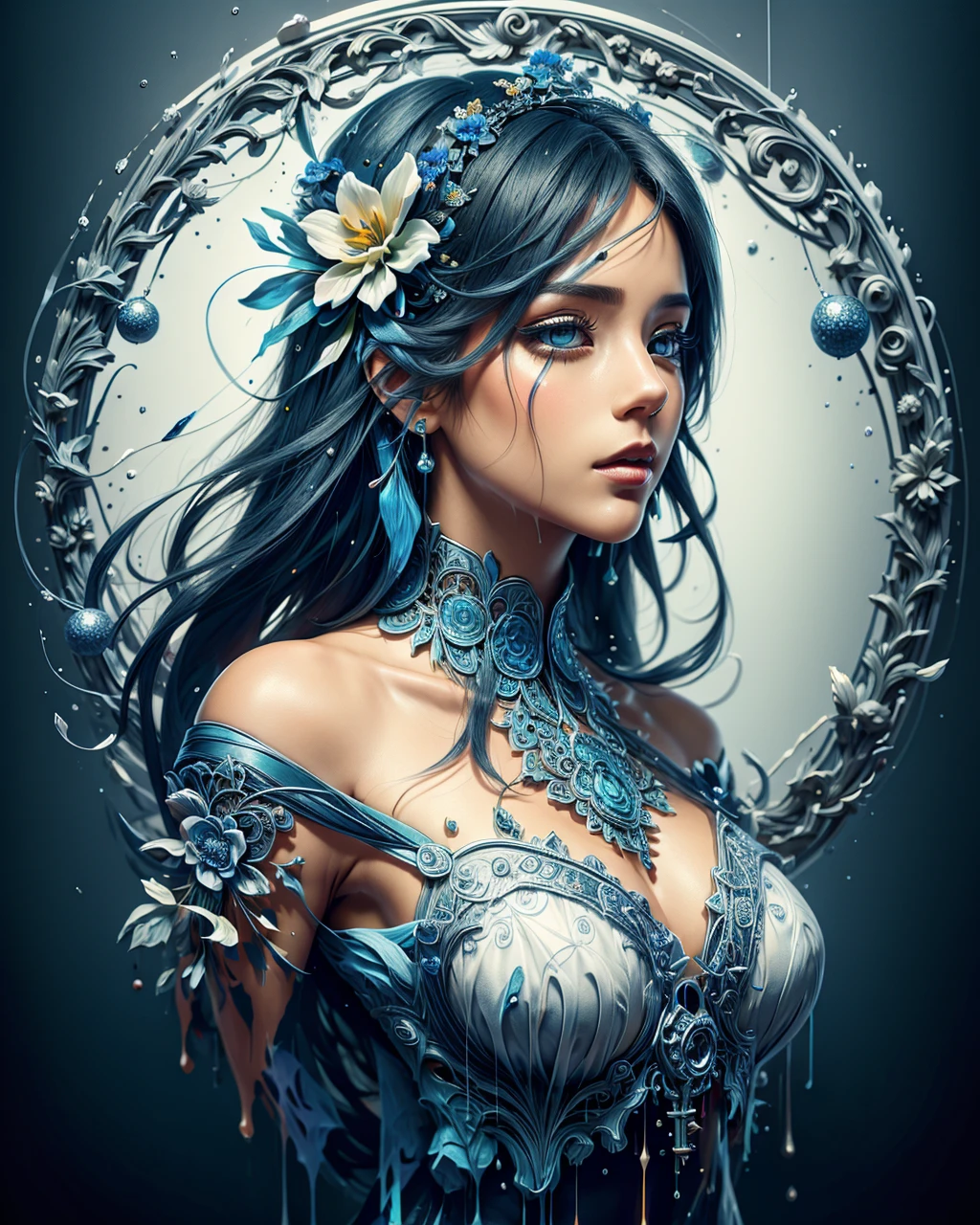 A conceptual masterpiece that seamlessly blends various artistic styles, drawing inspiration from the works of Alphonse Mucha, Howard Pyle, Frank Frazetta, George Bridgman, J.C. Leyendecker, Anne Bachelier, James Montgomery Flagg, Jean-Leon Gerome, and William-Adolphe Bouguereau. The artwork is adorned with graffiti, painting, and 3D render elements, creating a captivating and cinematic atmosphere. The central subject is a striking dark fantasy portrait, incorporating elements of wildlife photography, product, and fashion. The composition is enhanced by typography, architecture, and a striking contrast between light and shadow, resulting in a truly conceptual and unforgettable piece. The artwork is presented as a photo-realistic image, showcasing the synergy between the diverse styles and techniques employed, 3d render, vibrant, typography, graffiti, ukiyo-e, poster, wildlife photography, fashion, architecture, product, portrait photography, cinematic, painting, illustration, dark fantasy, photo, conceptual art