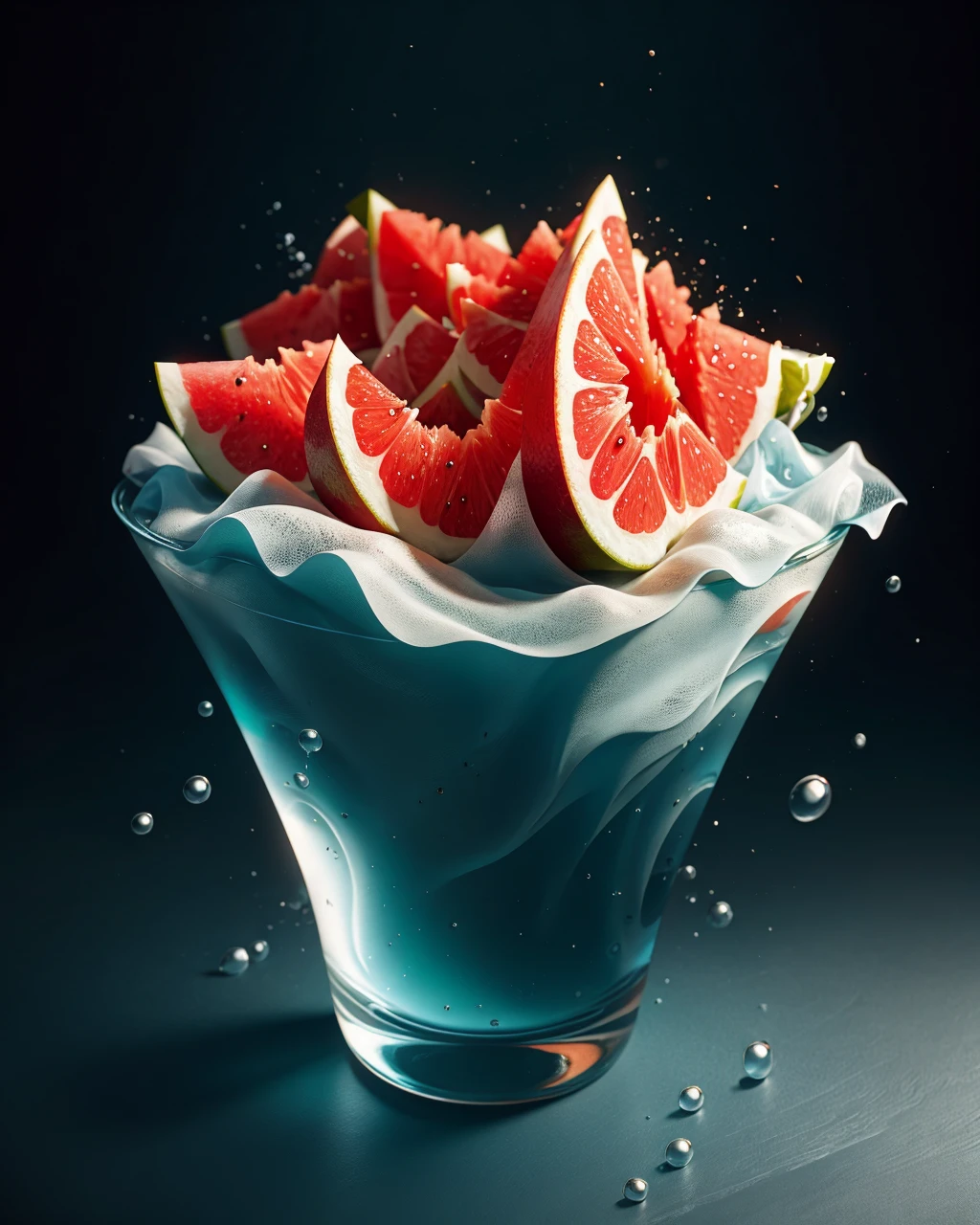 watermelon with oranges, splash water, flashing particles , depth of field, clean background, made of ral-3dwvz <lora:ral-3dwvz-sd15:1> ral-3dwvz