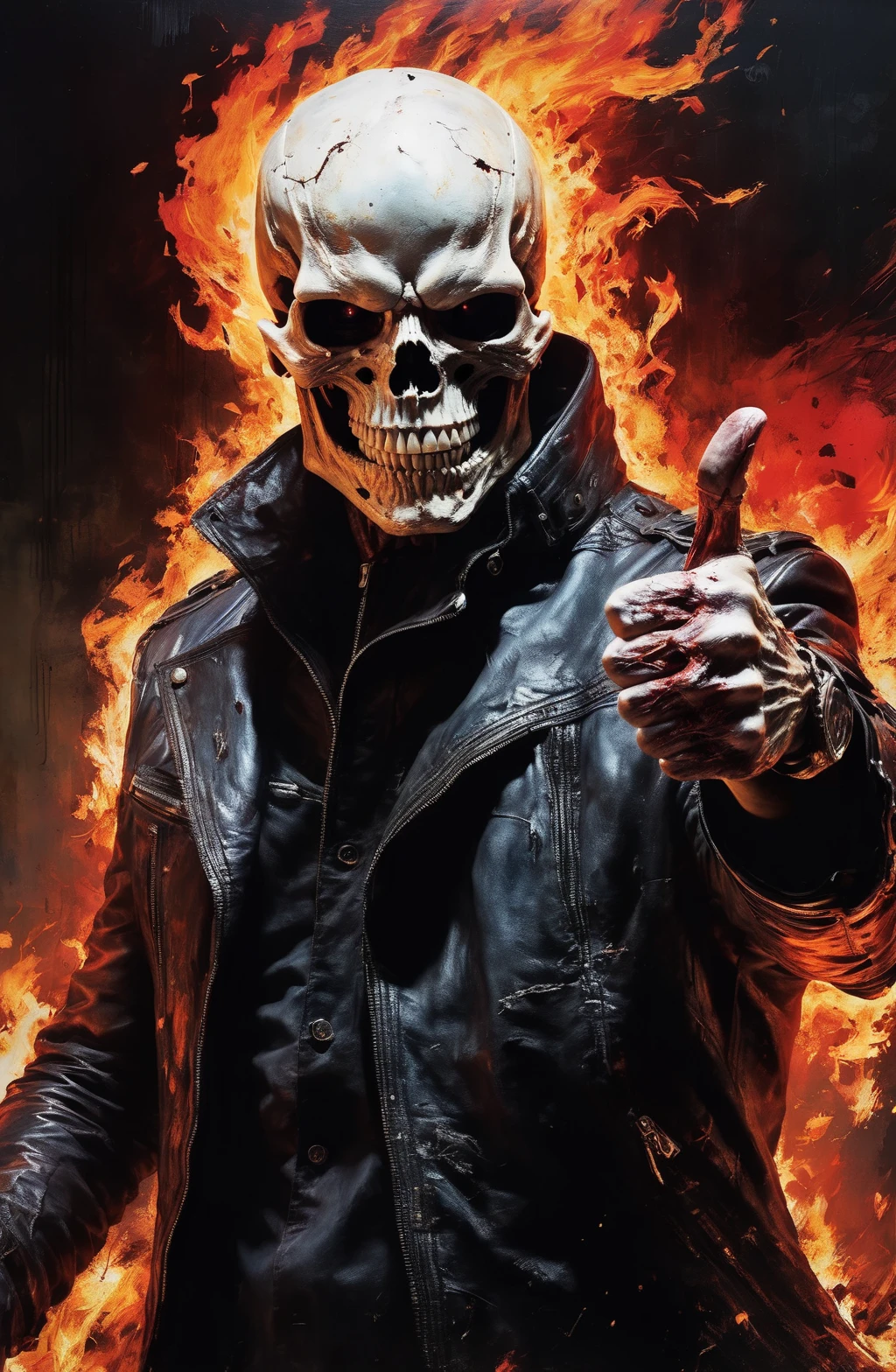 approve, single thumbs up, 💀 A ultra realistic poster of Ghostrider onfire in the red matrix, by Daniel Castan , Carne Griffiths , Andreas Lie , Russ Mills , Leonid Afremov, dark background, cinematic, high detail, vibrant,
and Hyperdimensional Rendering, Alien Technology, Cognitive Boundaries
<lora:sdxl_photorealistic_slider_v1-0:0.6> <lora:single thumbs up:1>