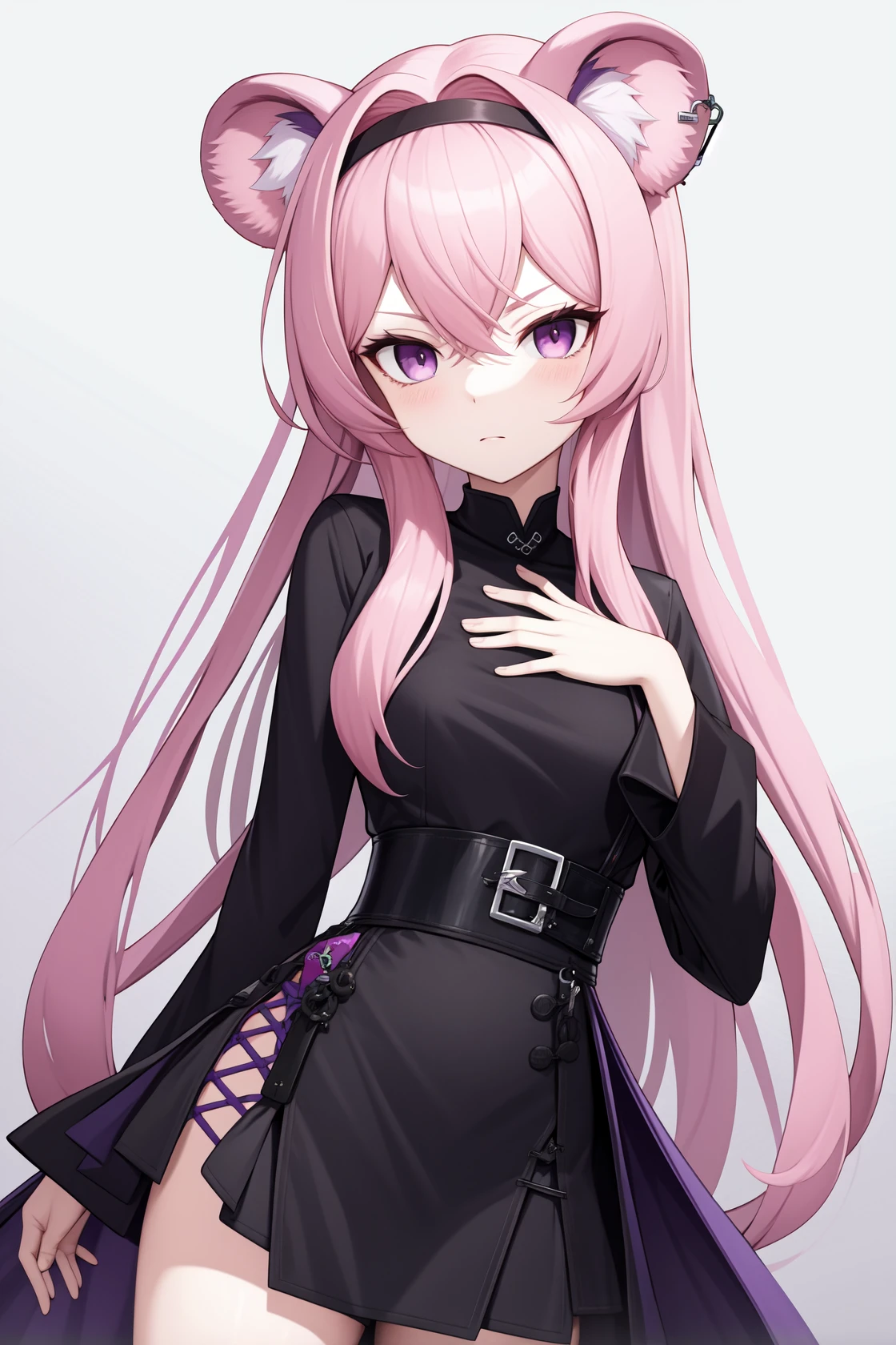 <lora:æé¨é:0.8:lbw=char>,lin yuxia,animal ears,long hair,mouse ears,pink hair,long sleeves,hairband,black hairband,bangs,dress,pink eyes,black dress,jewelry,purple eyes,, 1girl,
, (masterpiece,best quality:1.2),absurdres
