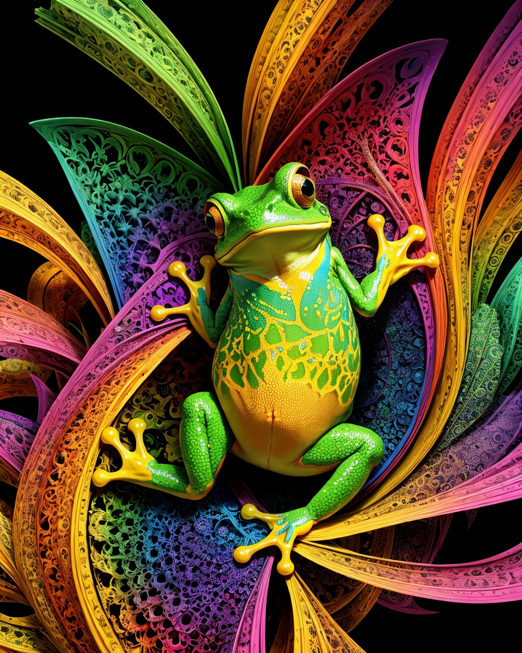 colorful fractal frog meahophontron of colorful ral-frctlgmtry <lora:ral-frctlgmtry-sd15:0.25>
