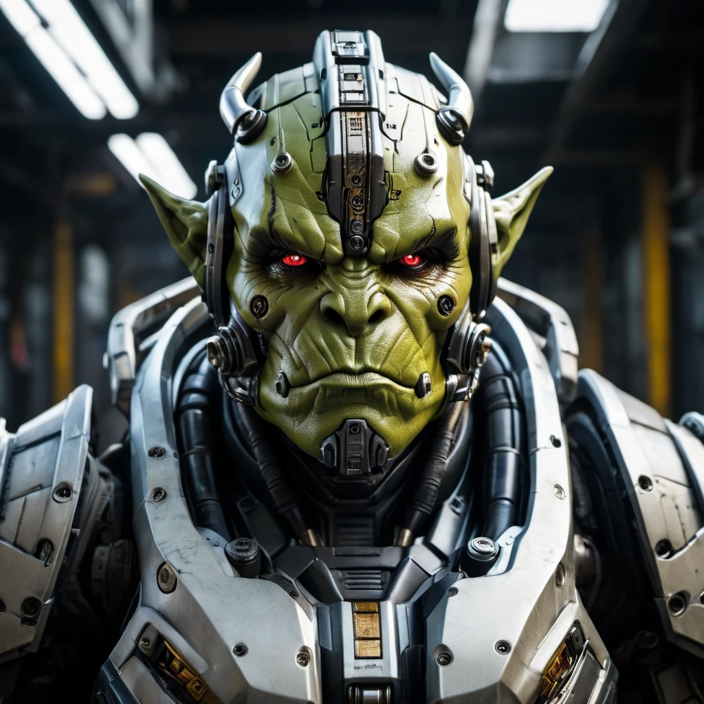 hyperrealism ultra realistic intricate detailed cyborg mech warrior anthropomorphic orc symmetry accurate features, cyberpunk, industrial, apocalyptic, very intricate details, focus, high resolution, 16k resolution, dramatic lighting, good contrast, realistic color, sharp focus, cinematic lighting, anthropomorphic, mecha, Fuji color superia 1600 35mm photo, HD, Symmetrical rendering Vastly opulent immensely perfect delicately ornate ultra fine constructed detail of immaculate ratio compositional asymmetry, rule of three, Chromatic Aberration, Global illumination, Subsurface scattering, Depth of field, Focal length, Diffuse, Emissive, Atmospheric perspective, Chiaroscuro, Illumination, Linear Perspective, Relative Apparent Size, subtractive light