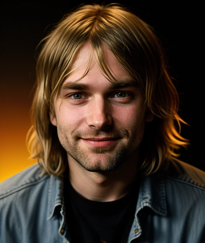 <k2rc0b>, man, ((black background gradient)), Warm light, smile, close portrait photo