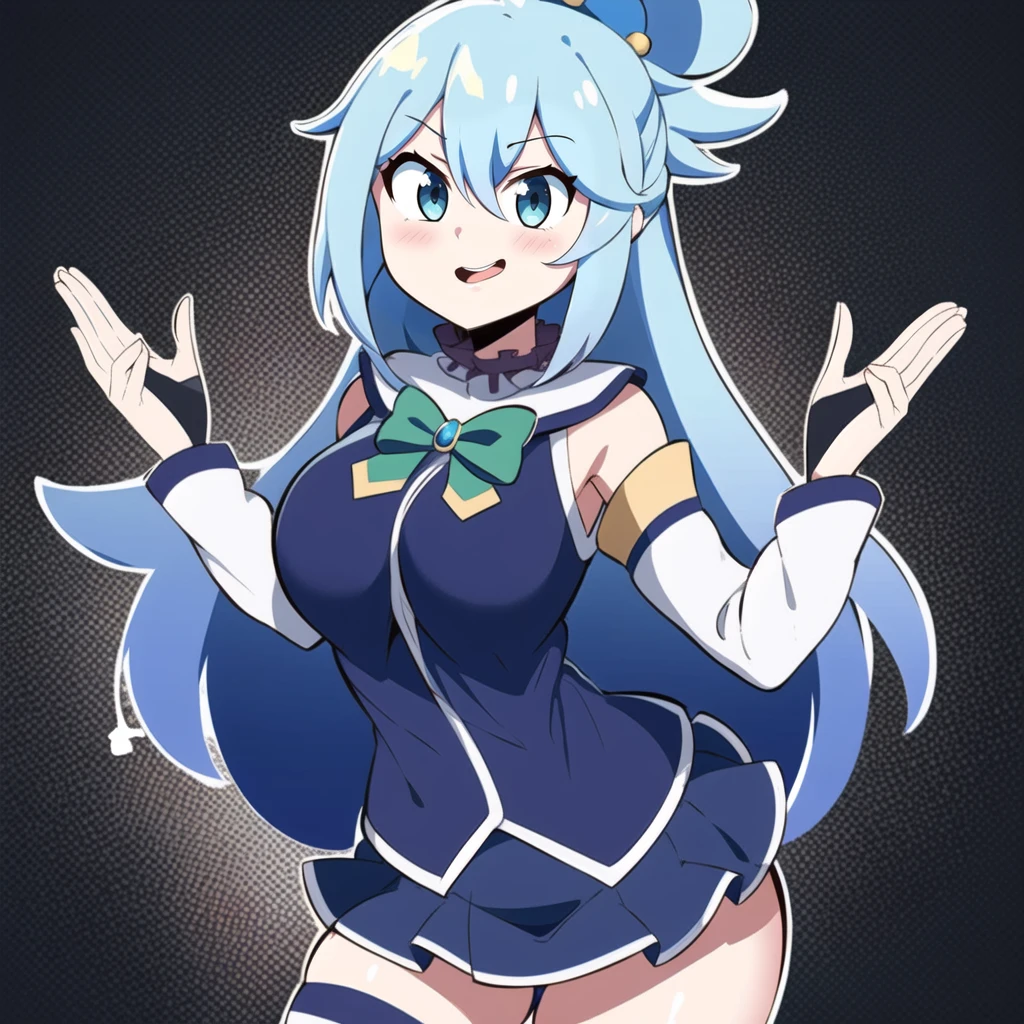 best quality,
1girl, cowboy shot, <lora:aquaKonosuba:0.5> aqua \(konosuba\), blue hair
<lora:GreenArtistSpice-15:1> greenartistspice,outline,