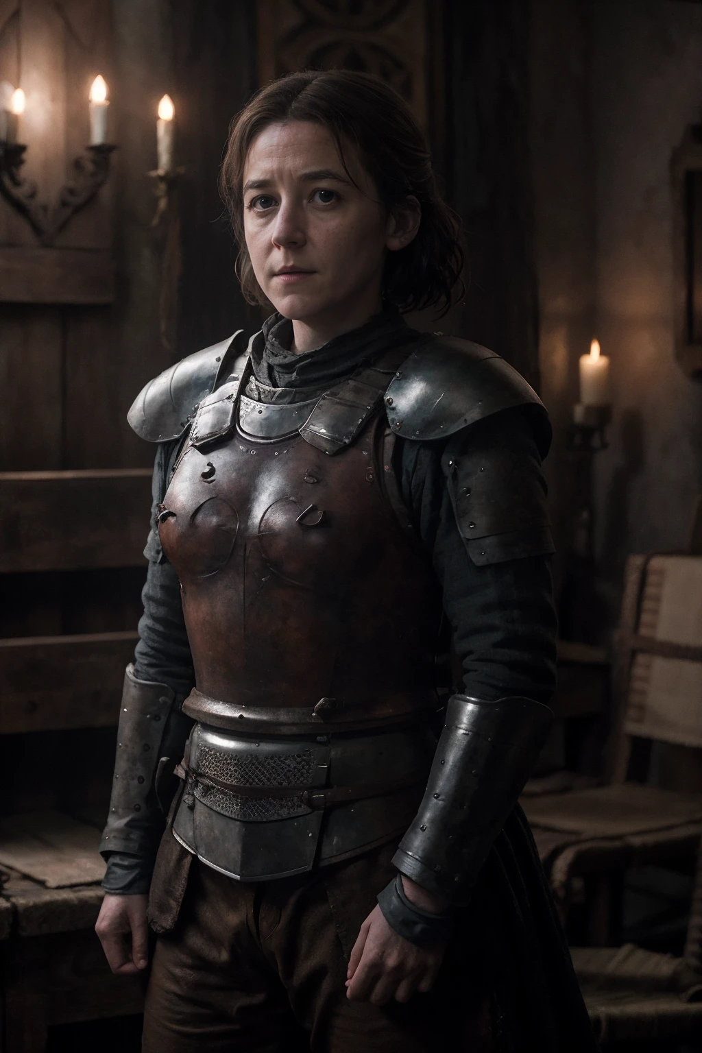 GemmaWhelan,a woman wearing knight armor in lakeside castle, (low key lighting:0.5)  <lora:GemmaWhelan:0.9>