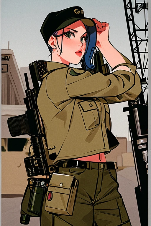 best quality, masterpiece,a woman with a gun posing for a picture, neoism, kawaii swat team, mechanic punk outfit