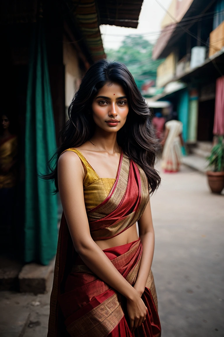 photo of RajaniCipher dressed in an indian saree, in Madurai India, film grain, Kodak Portra 800, f1.8 <lora:add_detail:0.25> <lora:LowRA:0.4>