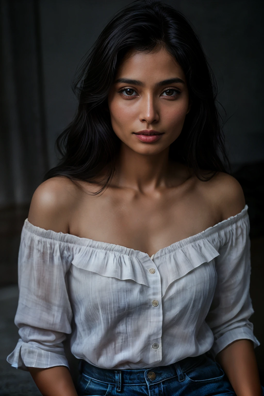 closeup photograph of embedding:RajaniCipher, photo by Annie Leibovitz, Canon EOS R6, 135mm, 1/1250s, f/2.8, ISO 400, (analog:1.2), , (embedding:utility\PA7_Portrait-CU.pt:0.5)