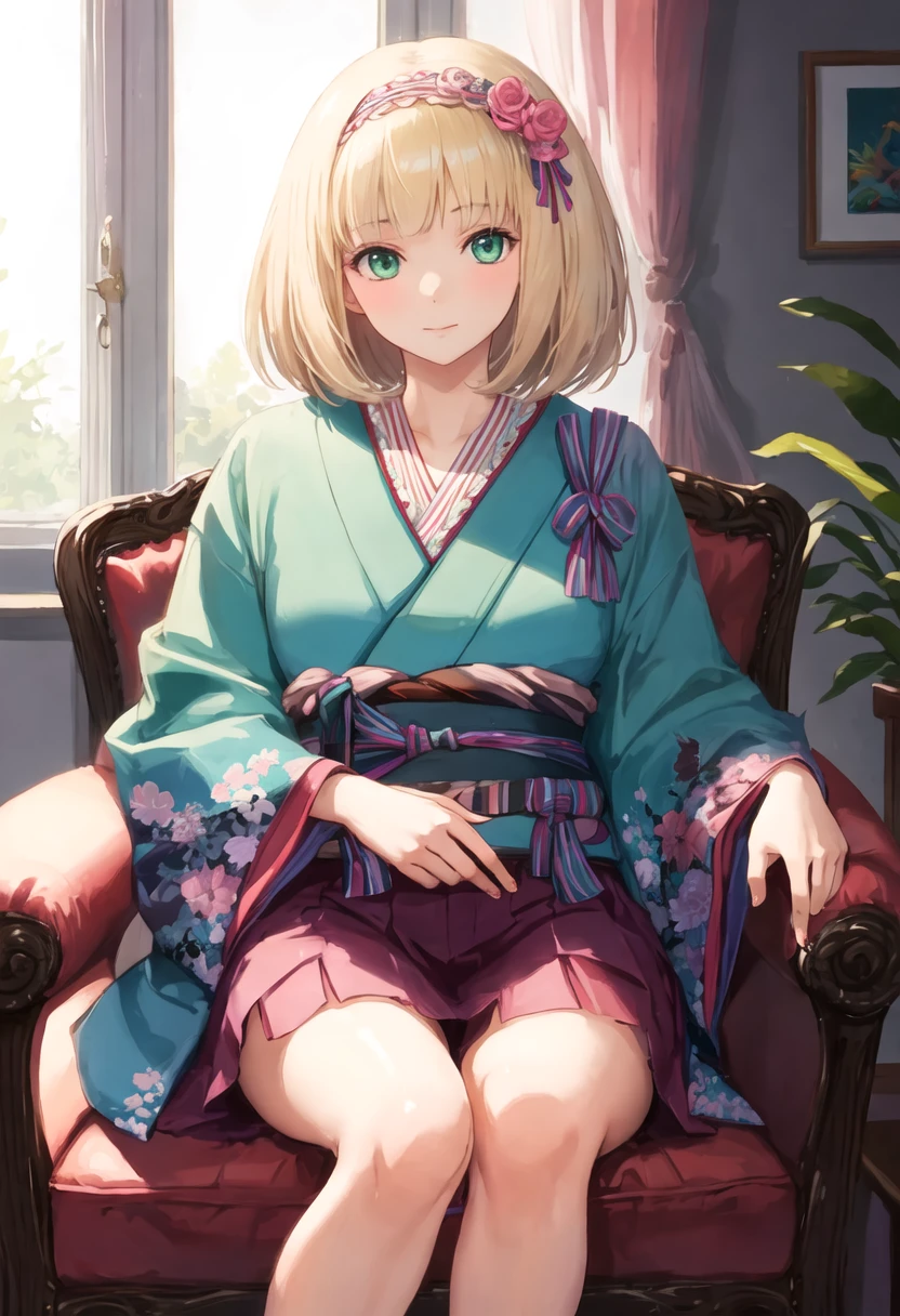 {safe:1.10}, best quality, masterpiece, highres, solo, {moriyama_shiemi:0.90}, sitting, sitting on chair, chair, cowboy_shot, looking at viewer