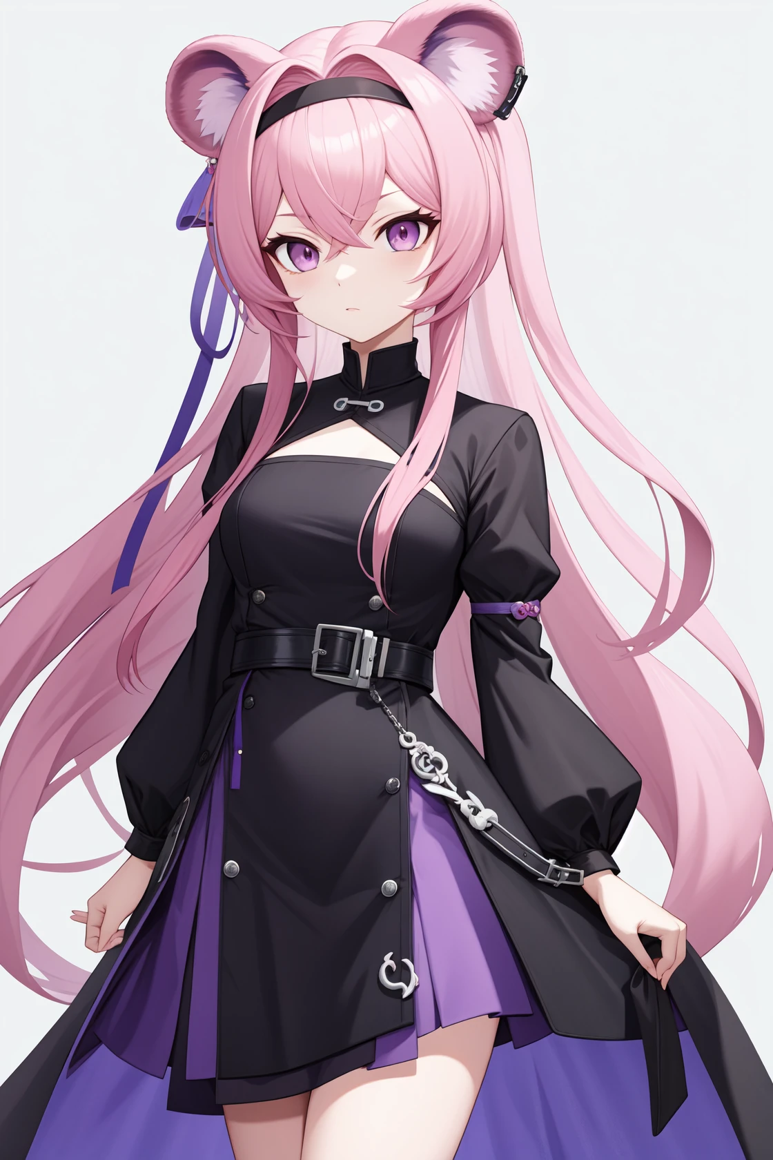 <lora:æé¨é:0.8:lbw=char>,lin yuxia,animal ears,long hair,mouse ears,pink hair,long sleeves,hairband,black hairband,bangs,dress,pink eyes,black dress,jewelry,purple eyes,, 1girl,
, (masterpiece,best quality:1.2),absurdres