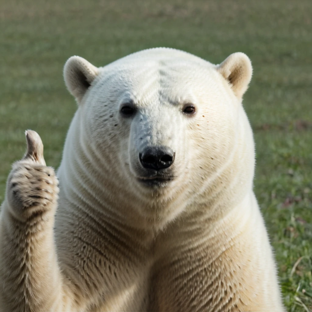polar bear,  <lora:single thumbs up:1> single thumbs up, approval