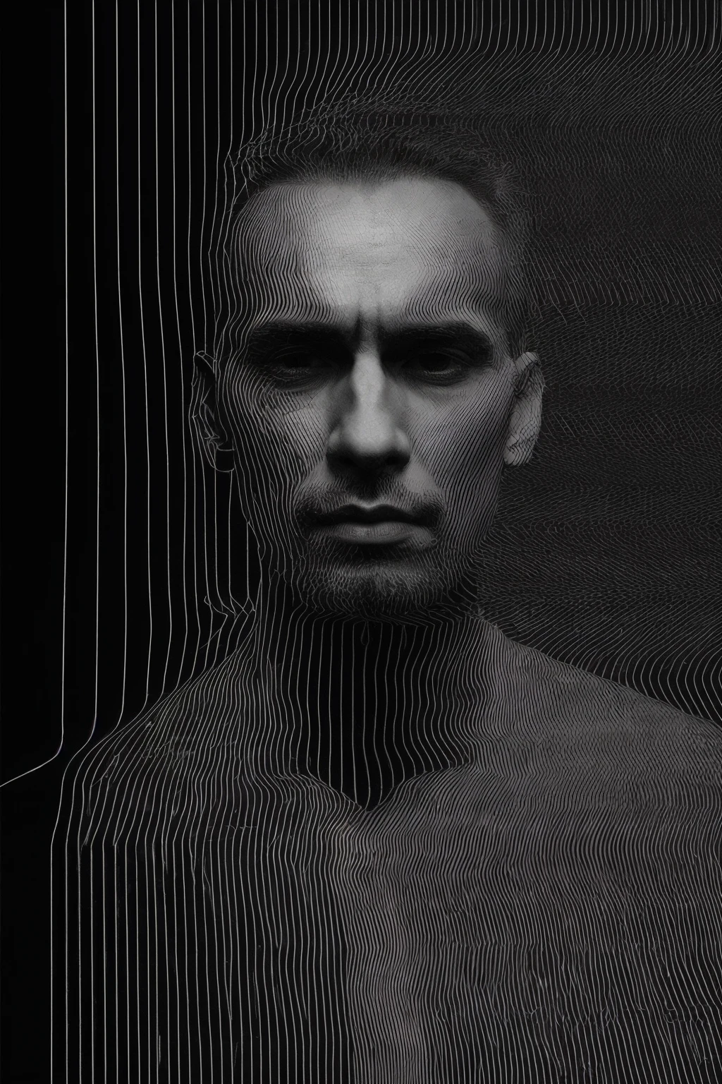 portrait of a man, looking to the camera,<lora:FM:0.5>, made of lines
