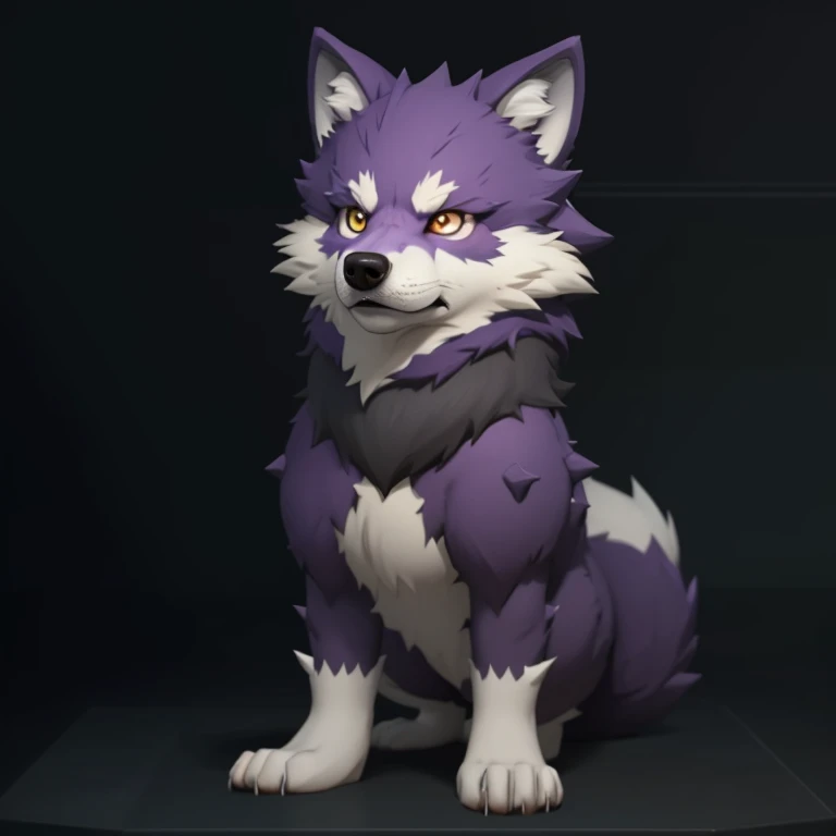 pmmkr2024, magic, anime, cartoon, creature, best quality, trending on artstation, masterpiece, cute, wolf, purple fur, spikey