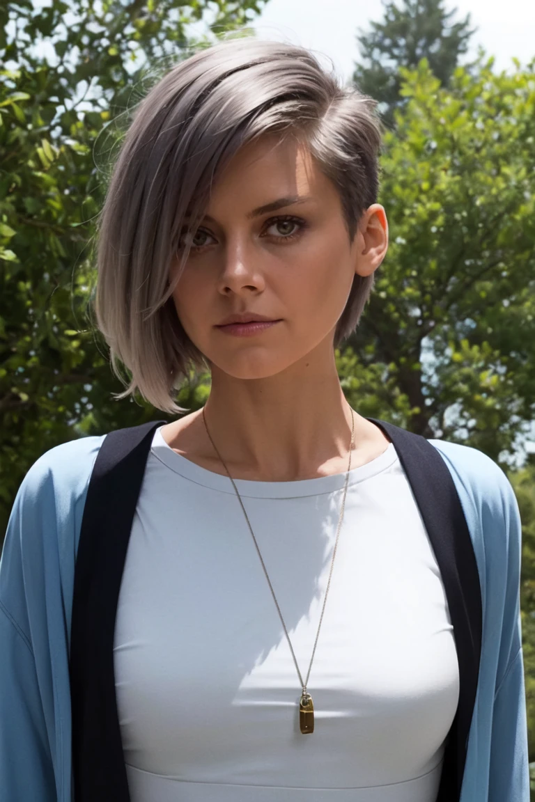 <lora:mondongo_LoRA_ElizaCoupe:1> mndngwmn, asymmetrical cut haircut, (3/4 body), masterpiece,best quality,8k, wearing casual clothes, on the park