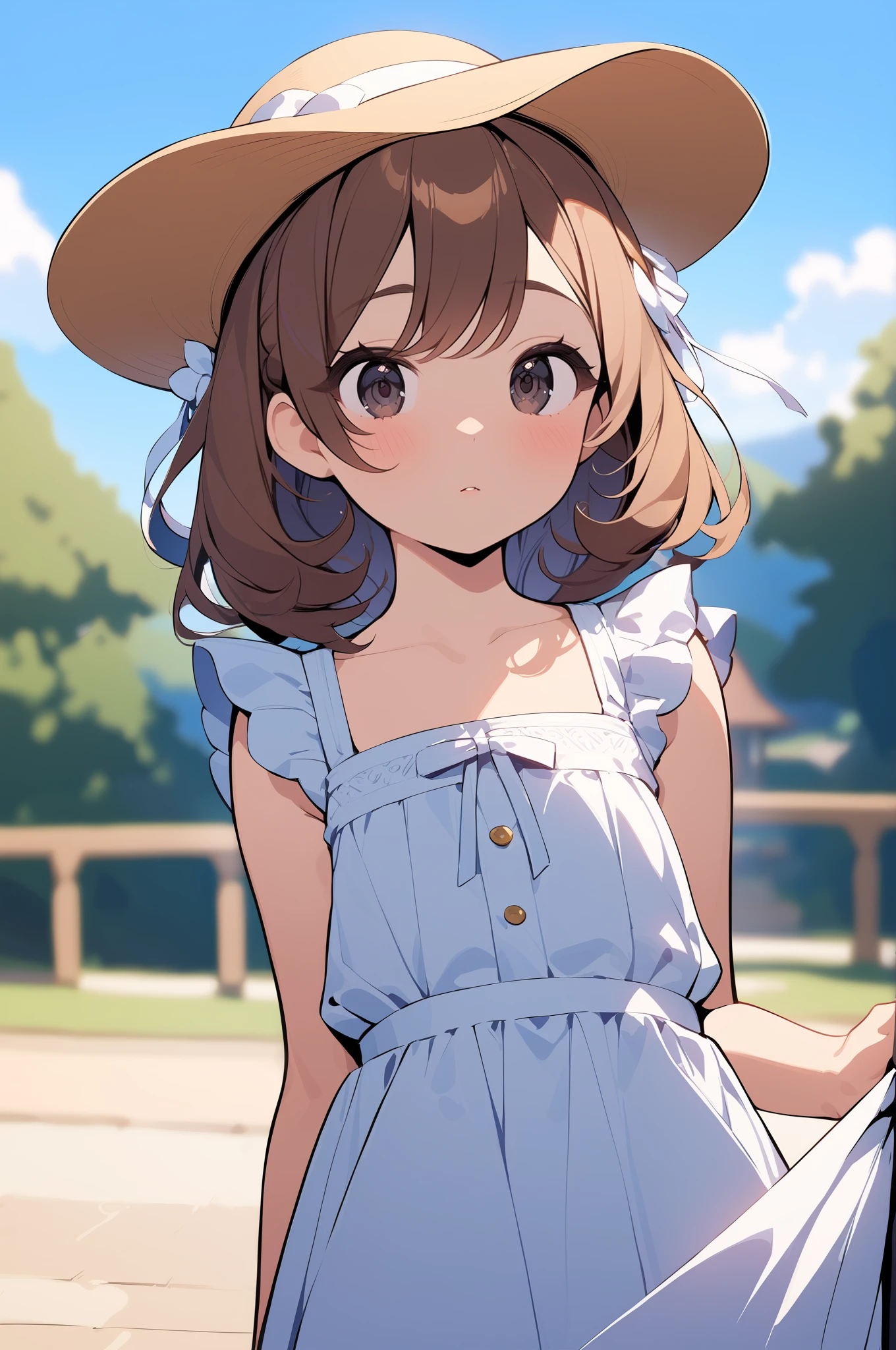 Drawn in {renaissance} style,{1girl},chaotic,creating,at close-up view,in scenery scene,adventurer profession,{black} eyes,brown bald hair,wearing sundress cloth,wearing fascinator,flat chest body,, masterpiece,best quality,ultra-detailed,