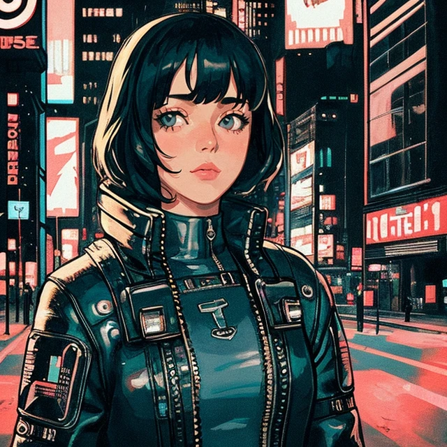 best quality, masterpiece,1girl, solo, looking at viewer, gloves, breasts, jacket, medium hair, upper body, cyberpunk, bangs, hatching (texture), closed mouth, cable, bodysuit, wire, science fiction