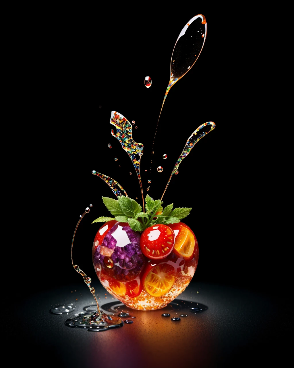 salat with tomatoes, splash water, flashing particles , depth of field, clean background, made of ral-ntrgmstn <lora:ral-ntrgmstn:1>