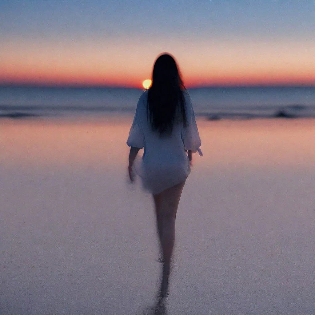 a beautiful woman walking on the beach, closeup