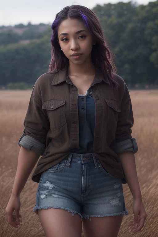 Merger_ellkira_aelfaed,
walking through a tallgrass meadow wearing Jean shorts and plaid shirt, meadow, wild, overgrown, walking,,
bokeh, f1.4, 40mm, photorealistic, raw, 8k, textured skin, skin pores, intricate details <lora:epi_noiseoffset2:1>, epiCRealism <lora:ClothingAdjuster3:-1.1>