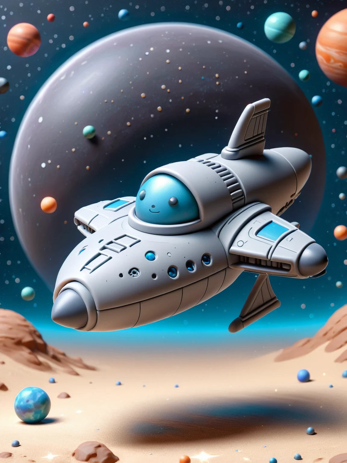 ais-plasticz spaceship, ready for an intergalactic adventure, against a cosmic background of ais-plasticz stars and planets<lora:Plastic_Toy_Style_SDXL:1>