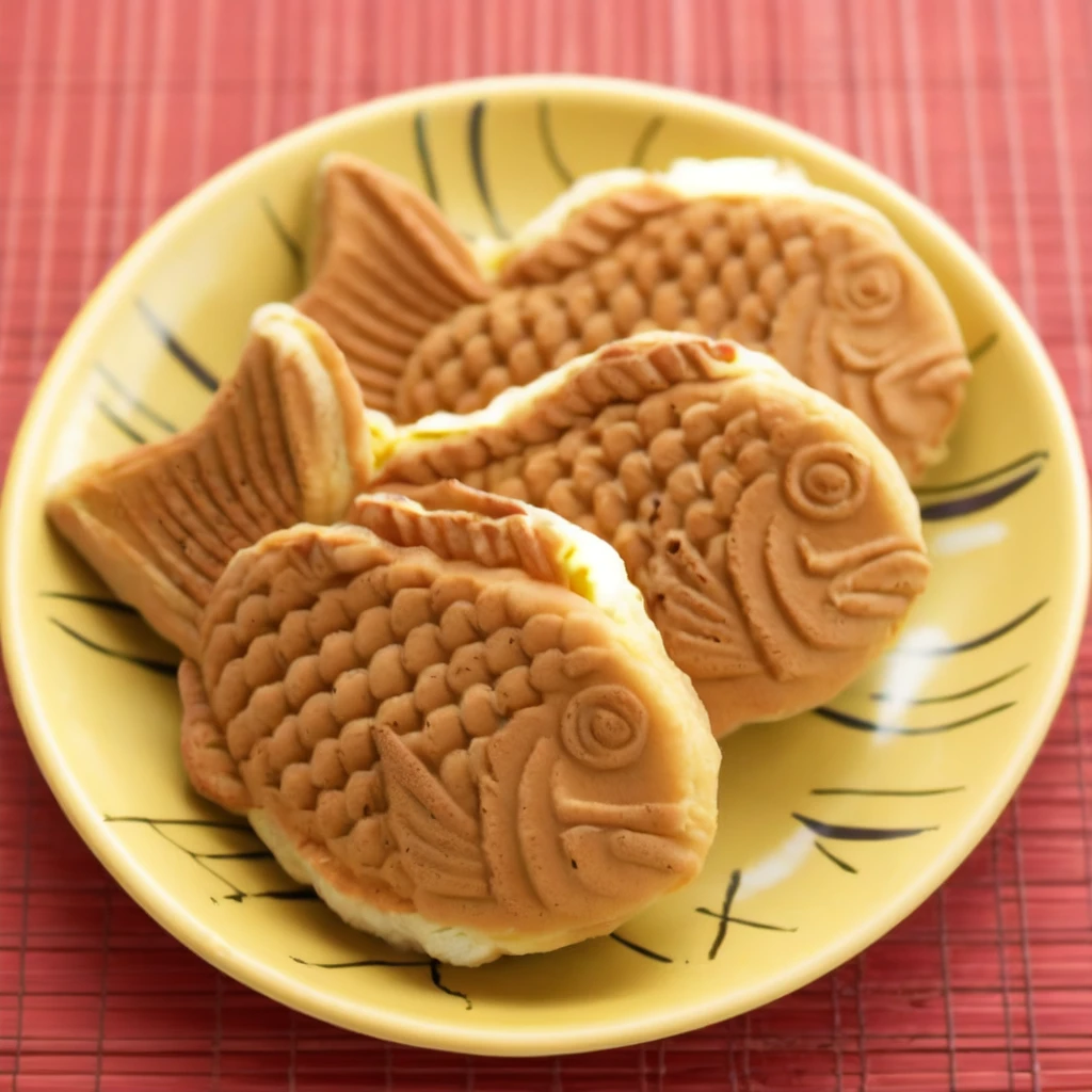 <lora:Fish_shaped_waffle_v1:0.7>,food focus, taiyaki