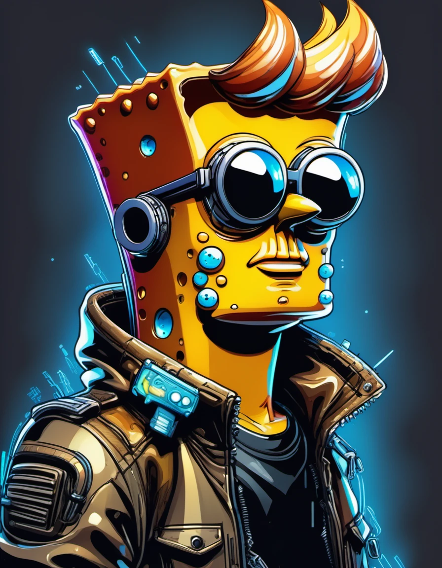 Vector cartoon illustration of Cyberpunk spongebob squarepants looking ...