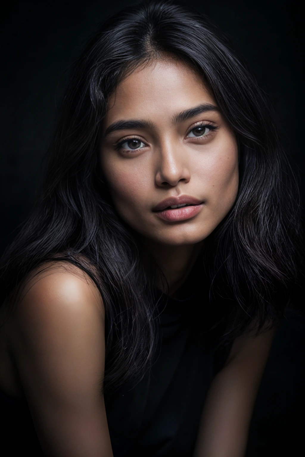 closeup photograph of embedding:RajaniCipher, photo by Richard Avedon, Patrick Demarchelier, Steven Meisel, Canon EOS R6, 135mm, 1/1250s, f/2.8, ISO 400, (analog:1.2), , (embedding:utility\PA7_Portrait-ECU.pt:0.5)