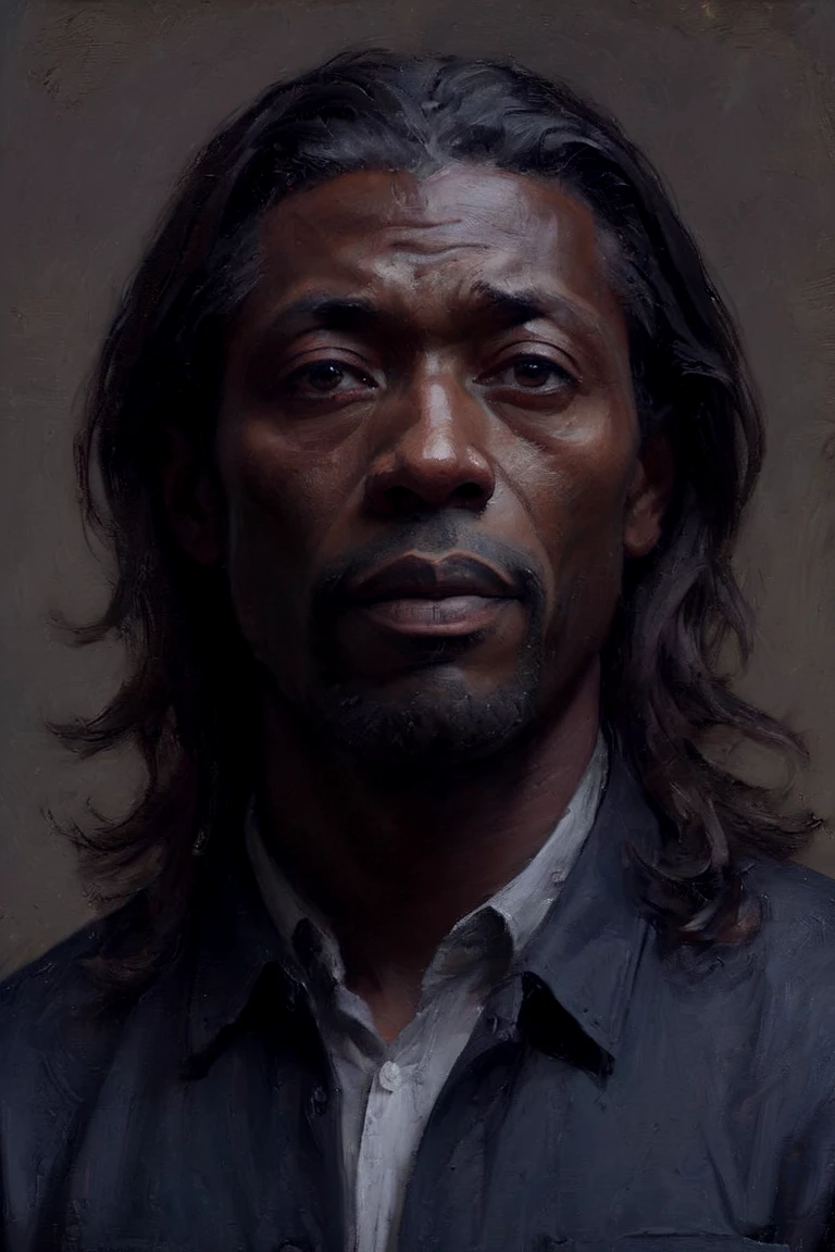 50 year old slight Ibrahima, looking up, his hair is Brunette