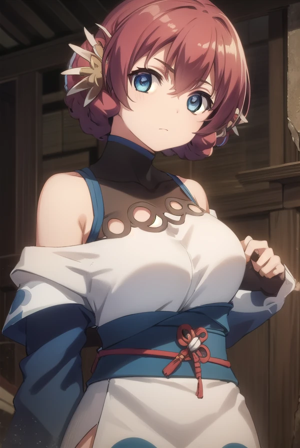 utawarerumononosuri, <lora:utawarerumono nosuri s2-lora-nochekaiser:1>,
nosuri, short hair, blue eyes, animal ears, braid, red hair,
BREAK bare shoulders, japanese clothes, sash,
BREAK outdoors,
BREAK looking at viewer, (cowboy shot:1.5),
BREAK <lyco:GoodHands-beta2:1>, (masterpiece:1.2), best quality, high resolution, unity 8k wallpaper, (illustration:0.8), (beautiful detailed eyes:1.6), extremely detailed face, perfect lighting, extremely detailed CG, (perfect hands, perfect anatomy),