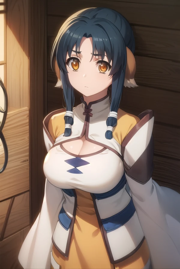 utawarerumonoatui, <lora:utawarerumono atui s2-lora-nochekaiser:1>,
atui, long hair, (brown eyes:1.5), blue hair, hair tubes, (parted bangs:1.5), dog ears, animal ears,
BREAK cleavage, cleavage cutout, long sleeves, wide sleeves, armor, shoulder armor,
BREAK outdoors,
BREAK looking at viewer, (cowboy shot:1.5),
BREAK <lyco:GoodHands-beta2:1>, (masterpiece:1.2), best quality, high resolution, unity 8k wallpaper, (illustration:0.8), (beautiful detailed eyes:1.6), extremely detailed face, perfect lighting, extremely detailed CG, (perfect hands, perfect anatomy),