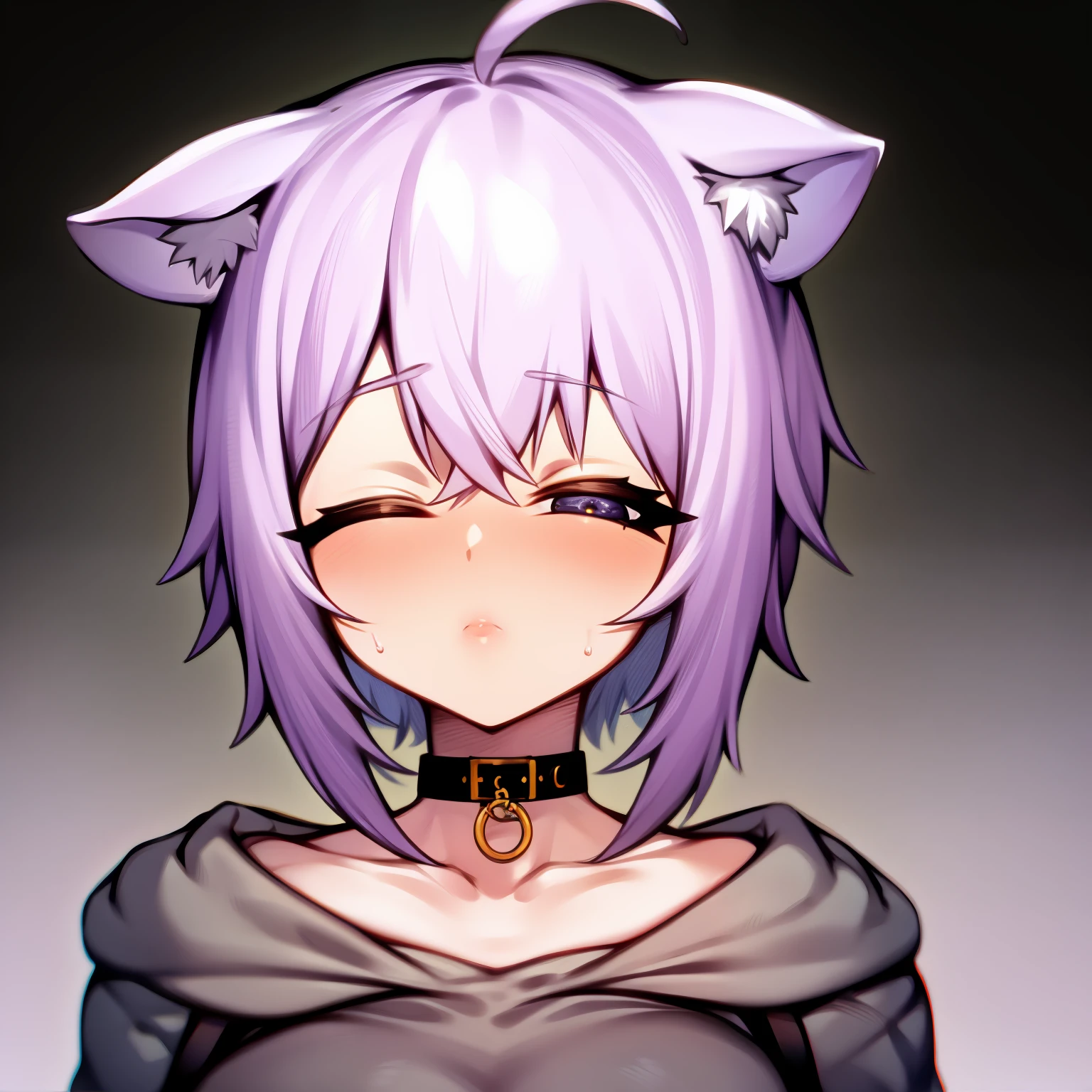 ((Masterpiece)), ((best quality)), (Anime:1.3), (super detail:1.2), (High Definition:1.3), (Professional Photography:1.3), (wide shot), (sharp focus), (perfect light), ((12 years old)), (1girl), put on cat ears, cute teenage girl, blush, smile, (Gravure Pose), (messy long ponytail), pale purple hair, cute eyes, (Healthy slim body), (Off-shoulder white long sleeves), ((white long sleeves)), high res, ((beautiful eyes)), BREAK, ((best quality)), (super detail:1.2), kneeling, Beautiful ruins covered with lots of vegetation,