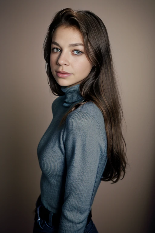 photo of ju5tin3b4t3m4n (looking:1.2) at viewer, green eyes, long brown hair, red turtleneck sweater, blue jeans, <lora:Justine_Bateman_PMv1_Lora:1.3>, <lora:zoom_slider_v1:-6>,, detailed skin texture, (blush:0.5), (goosebumps:0.5), subsurface scattering, ((photographed by Vogue))