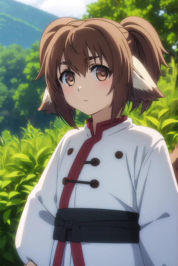 utawarerumonoshinonon, <lora:utawarerumono shinonon s2-lora-nochekaiser:1>,
shinonon, short hair, brown hair, animal ears, (brown eyes:1.5), dog ears, twintails, short twintails,
BREAK tail, ainu clothes, long sleeves,
BREAK outdoors,
BREAK looking at viewer, (cowboy shot:1.5),
BREAK <lyco:GoodHands-beta2:1>, (masterpiece:1.2), best quality, high resolution, unity 8k wallpaper, (illustration:0.8), (beautiful detailed eyes:1.6), extremely detailed face, perfect lighting, extremely detailed CG, (perfect hands, perfect anatomy),