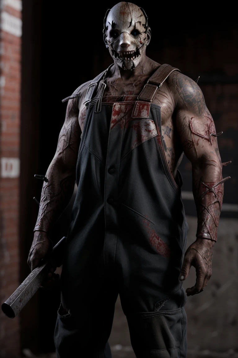 Zombie, male strong body, heavy chain in body, single eye one, villain, exe weapon in right hand, zombie muscle, full body, full body view,