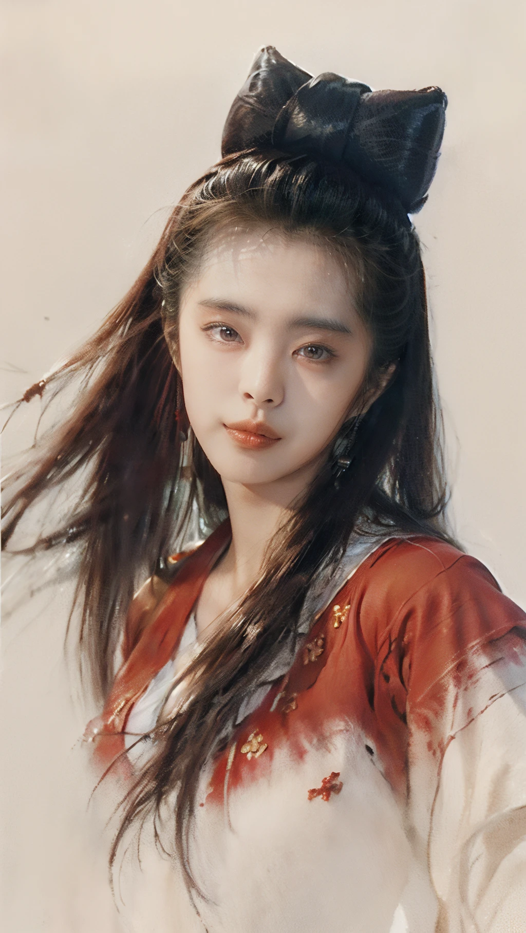 <lora:niexiaoqian-v2-000005:0.8>,<lora:niexiaoqian-v1:0.6>,<lora:niexiaoqian-v2-000003:0.2>,niexiaoqian,wangzuxian,
chignon,solo,1girl,(red robe:1.3),long hair,fairy,realistic,chinese clothes,hanfu,hair bun,lips,parted lips,looking at viewer,upper body,<lora:Freehand_Brushwork:0.4>,<lora:anxiang:0.2>,<lora:bg_imgs-10:0.2>,bg_imgs,(simple background:1.2),(white background:1.3),, best quality , masterpiece, illustration, an extremely delicate and beautiful, extremely detailed ,CG,unity,8k wallpaper, Amazing, finely detail, masterpiece, best quality,official art,extremely detailed CG unity 8k wallpaper,absurdres, incredibly absurdres, huge filesize , ultra-detailed, highres, extremely detailed,beautiful detailed girl, extremely detailed eyes and face, beautiful detailed eyes,light on face,