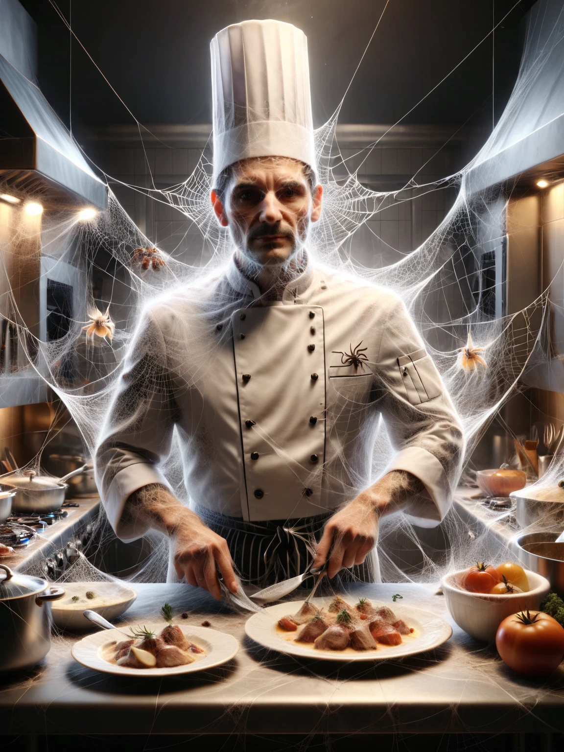 ais-webz chef, cooking french haute cuisine in a kitchen <lora:Cobweb_Style_SDXL:1>