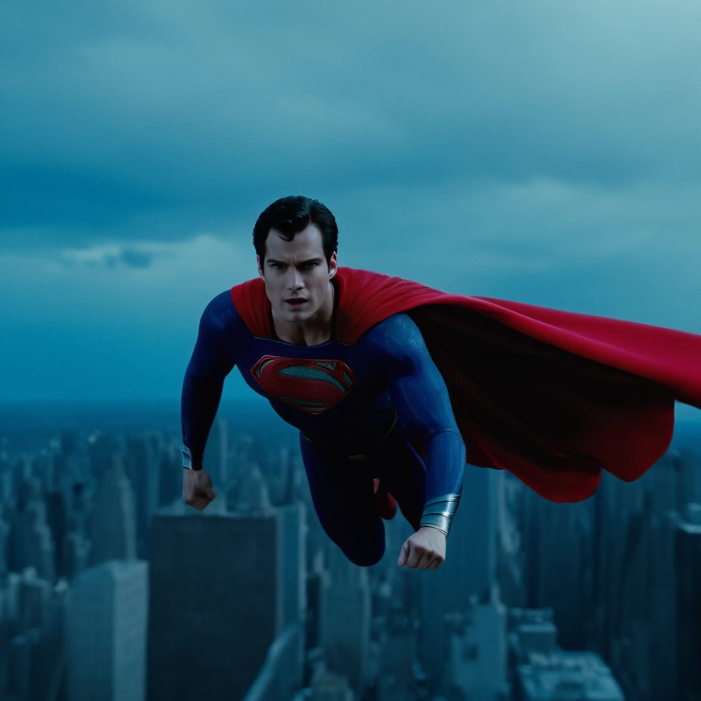 cinematic film still of <lora:Superman v2:1>
Kal-El, Kryptonian, Man of Steel, Superman a superman flying through the air with his cape extended,solo,looking at viewer,blue eyes,black hair,1boy,closed mouth,male focus,outdoors,sky,day,cloud,cape,bodysuit,muscular,ground vehicle,clenched hand,foreshortening,motor vehicle,red cape,car,punching,superhero,blue bodysuit, shallow depth of field, vignette, highly detailed, high budget, bokeh, cinemascope, moody, epic, gorgeous, film grain, grainy