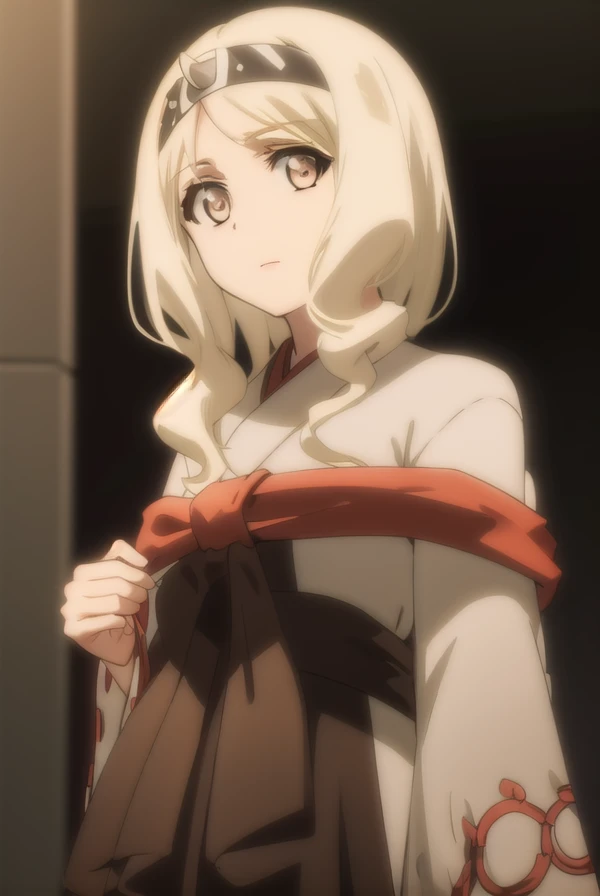 utawarerumonohonoka, <lora:utawarerumono honoka s2-lora-nochekaiser:1>,
honoka, long hair, blonde hair, (brown eyes:1.5), wavy hair,
BREAK long sleeves, hairband, japanese clothes, wide sleeves, kimono, headband, hakama, miko, horn,
BREAK outdoors,
BREAK looking at viewer, (cowboy shot:1.5),
BREAK <lyco:GoodHands-beta2:1>, (masterpiece:1.2), best quality, high resolution, unity 8k wallpaper, (illustration:0.8), (beautiful detailed eyes:1.6), extremely detailed face, perfect lighting, extremely detailed CG, (perfect hands, perfect anatomy),