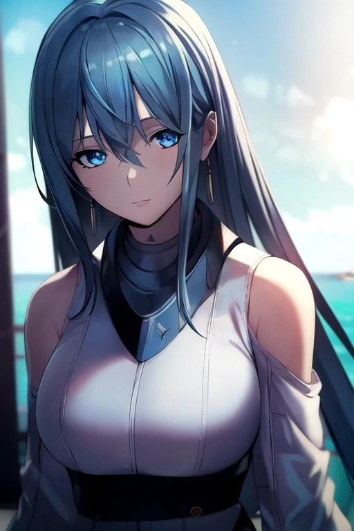photorealistic, (4k), depth of field, (Masterpiece), (realistic skin texture), extremely detailed, intricate, hyper detailed, high resolution, professional photography, , depth of field, sharp detail, best quality, , 1girl, solo, <lora:schnee_synduality_noir:0.96>, schnee_synduality_noir, blue hair, blue eyes, , , , deer costume, ocean, 2k resolution