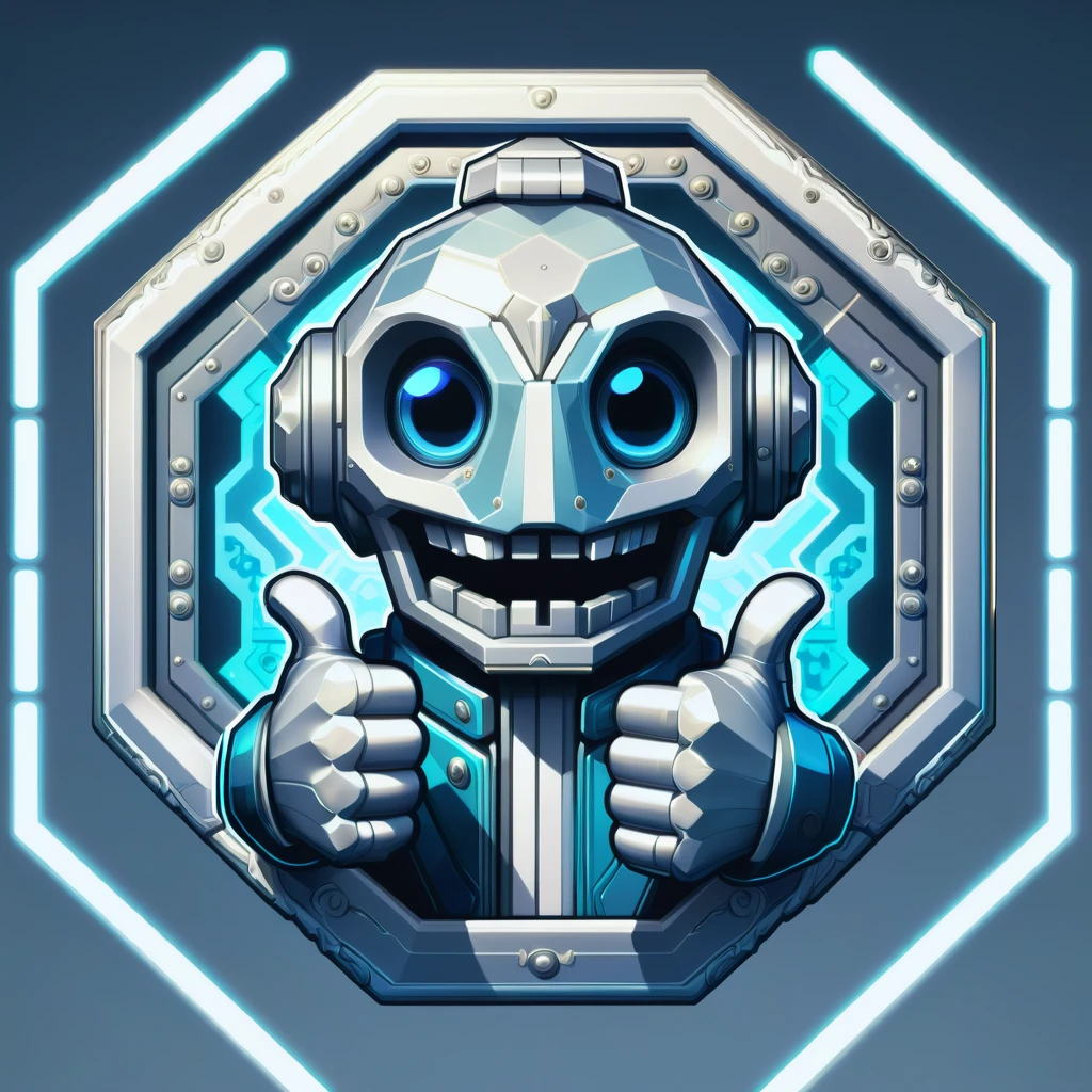 DonMSt0pS1gnXL octagon bluish-gray, deep ones, thumbs up ,rococo art, retrofuturism, two-sided, raymarching, unity engine, moody, airbrushing, stickers, total clarity, absurdres, futuristic, cacophony <lora:DonMSt0pS1gnXL-000006:0.75>