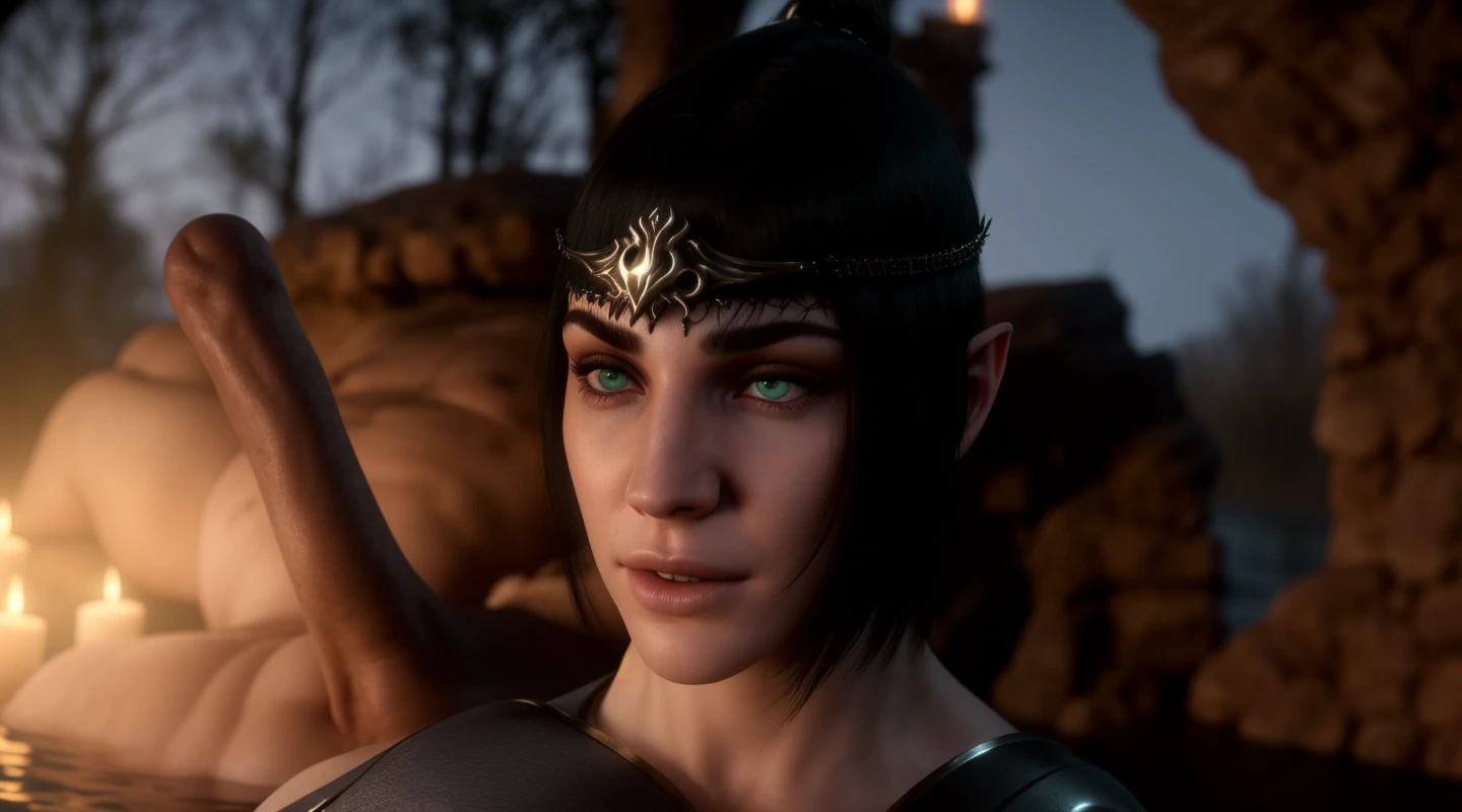 cinematic film still ,Photo , photo real, POV SPYING on (Shadowheart:1.2) MegaTits bathing in stream at dusk, green eyes, (background forgotten realms), detailed, (pale skin:1.2), ifbb, detailed skin, black hair, green eyes, cleric At Camp, alluring, photo realistic, BG3, inviting, joyful, welcoming, Cleric of Shar, Black hair, green eyes, big breast, pale skin, straight hair, Shadowheart ,photo by Baldur's Gate 3, big budget film, cinematic , shallow depth of field, moody, flawless beauty <lora:Shadowheart:0.6> . shallow depth of field, vignette, highly detailed, high budget Hollywood movie, bokeh, cinemascope, moody, epic, gorgeous, film grain, grainy