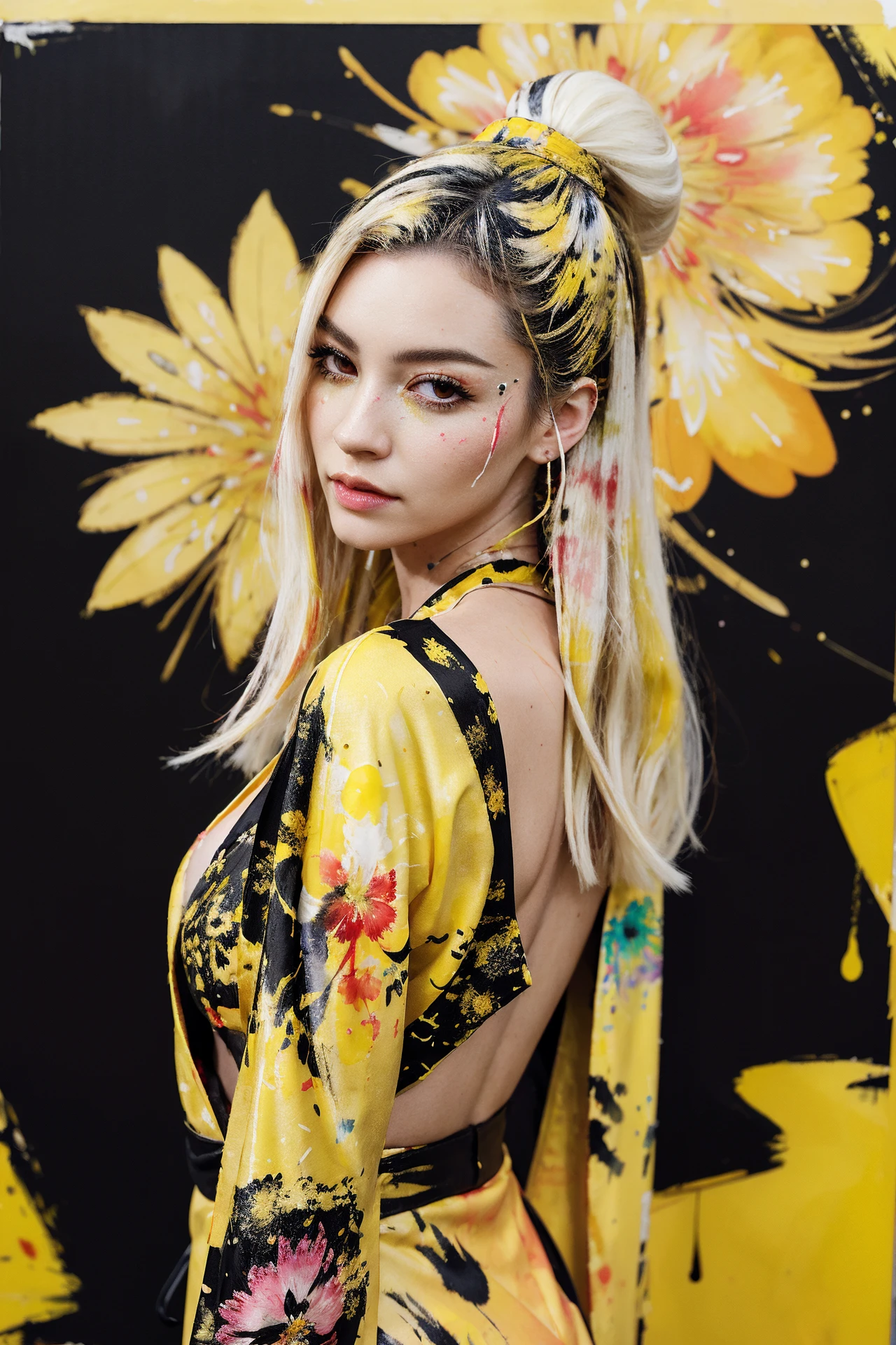 1girl, designed by Clive Barker, Dan Mumford, Butcher Billy and Russ Mills, Daffodil, the Daffodil is Sparse, sleek, at Midday, soft focus, Awe, highly detailed, surreal