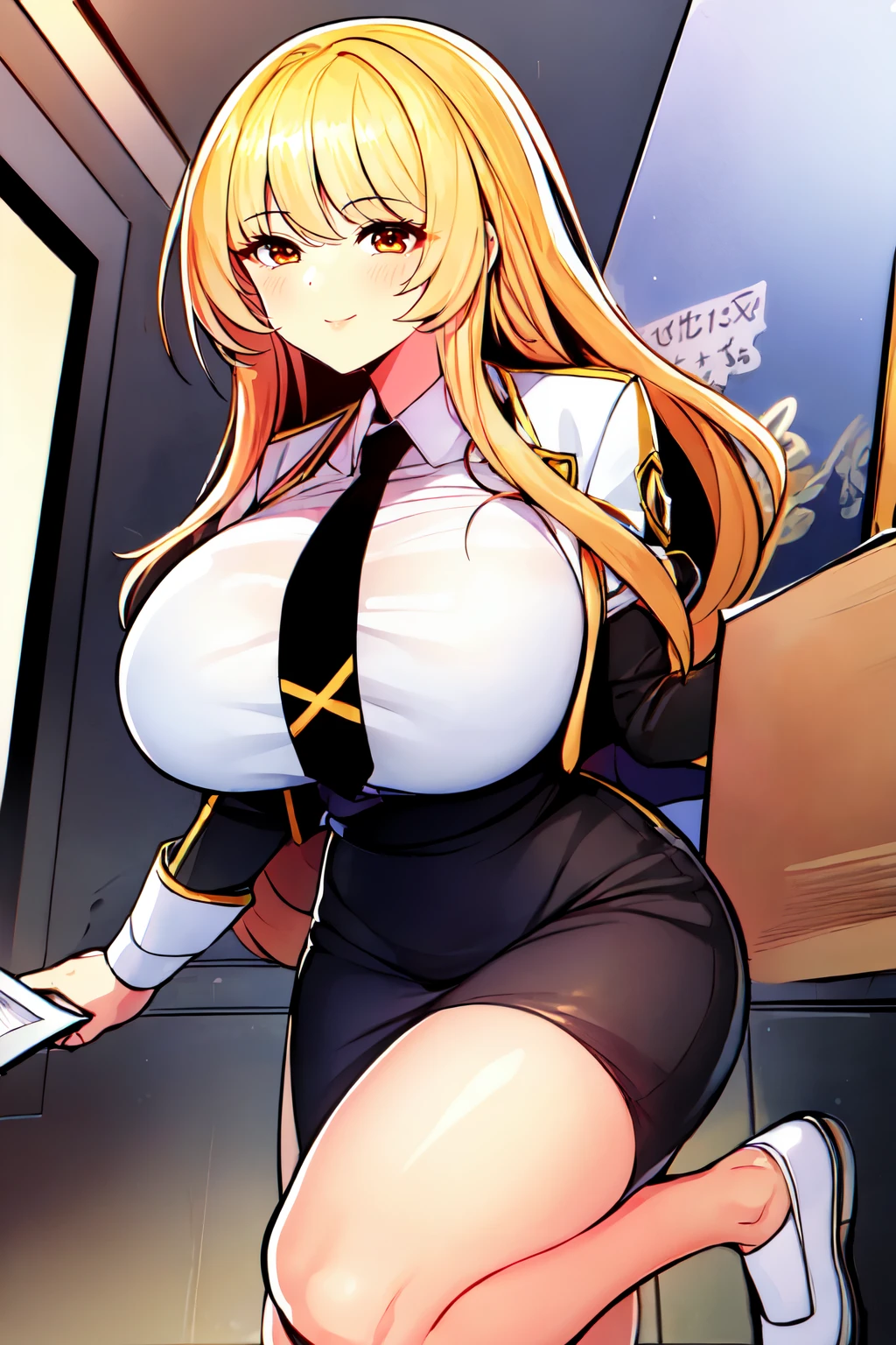 (upper body, a woman standing in a school, holding books), beautiful eyes, beautiful girl, high detail skin, high detail eyes, high detail hair, highres, ultra detailed, sharpen picture, Highly detailed, masterpiece, best quality, photorealistic,
<lora:SanSuyuLoRA:1> 1girl, long hair, bangs, black and white jacket, collared shirt, necktie, miniskirt, shoes, smile, best contrast, dim light, deep depth of field, diffused soft lighting, reflections:0. 3, hard lighting