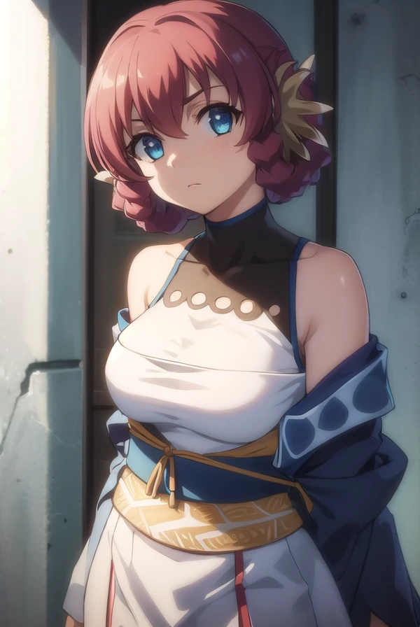 utawarerumononosuri, <lora:utawarerumono nosuri s2-lora-nochekaiser:1>,
nosuri, short hair, blue eyes, animal ears, braid, red hair,
BREAK bare shoulders, japanese clothes, sash,
BREAK outdoors,
BREAK looking at viewer, (cowboy shot:1.5),
BREAK <lyco:GoodHands-beta2:1>, (masterpiece:1.2), best quality, high resolution, unity 8k wallpaper, (illustration:0.8), (beautiful detailed eyes:1.6), extremely detailed face, perfect lighting, extremely detailed CG, (perfect hands, perfect anatomy),