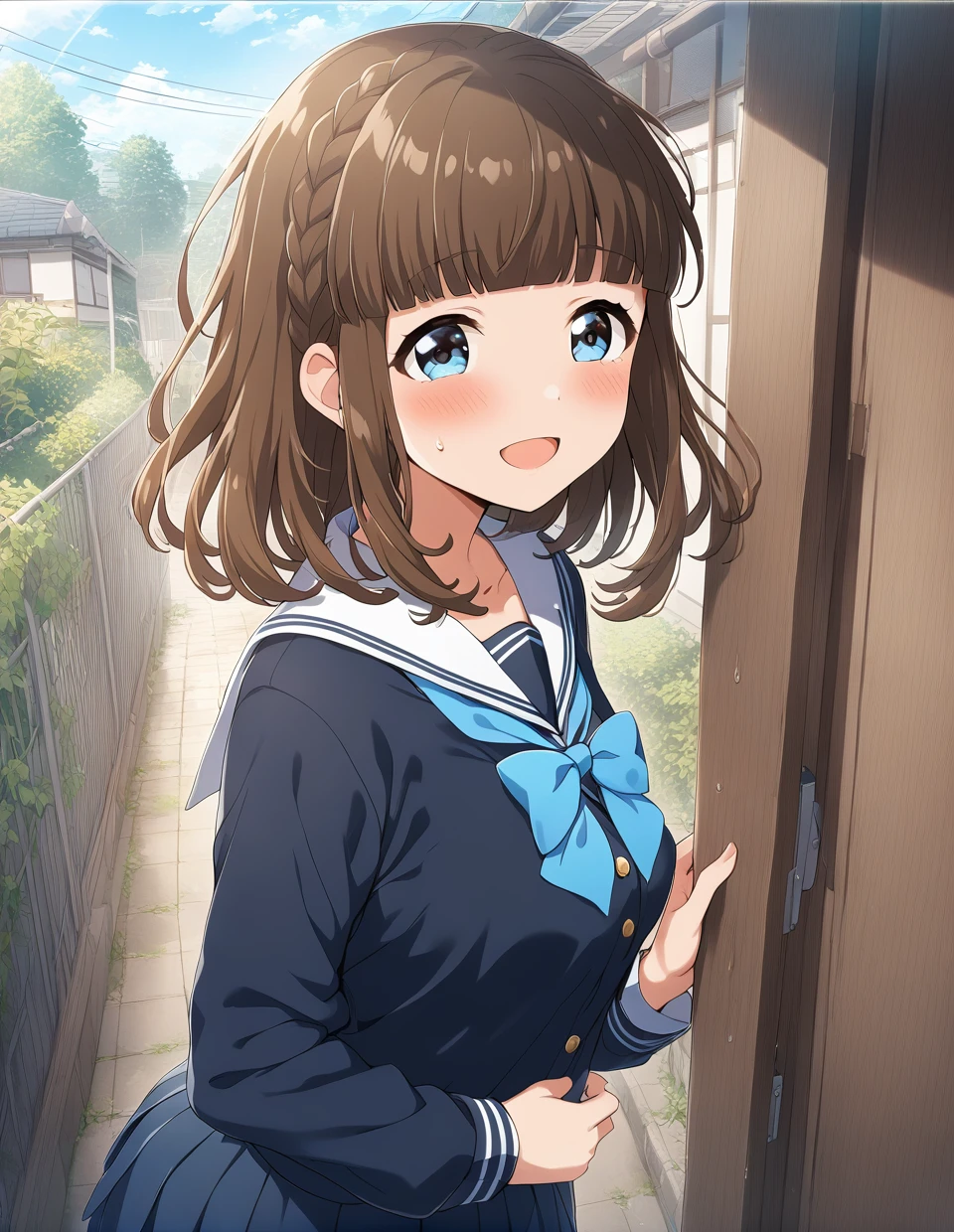 1girl,  <lora:batogakokomi:0.8>,askokomi,closed focus,
blue eyes,bangs,short hair,hair down,school uniform,smile,open mouth,
, ultra resolution image,out door,
,masterpiece, best quality,