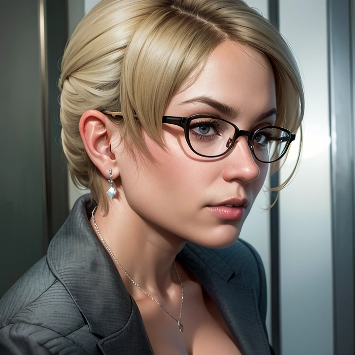 , (busty:1.1), blonde, business woman, cleavage, glasses, necklace, 
(Masterpiece), photo, award winning photo, RAW Photo, absurdres ((best quality)) ultra detailed character portrait, best quality, expert, insanely detailed, 8k, high res, high resolution,detailed, detailed skin, natural lighting, ,anatomically correct,character in focus, hazy, dusty,
Film grain, analog, (hazydusty atmosphere), in a elevator, waiting  <lora:jessie_mccartney_lora-05:0.7>, candid, sideview,