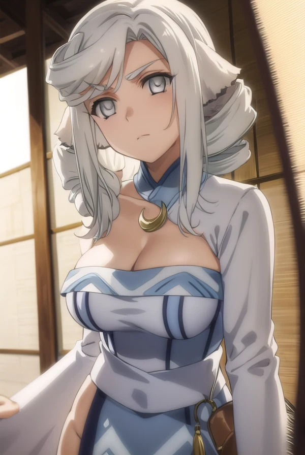 Alexia Midgar, Anime, The Eminence in Shadow, Quality, Ultra High Definition, (Photorealistic:1.4),Sunset Light, Ponytail, Detailed Photo, Smiling, Sexy, Facing Camera, Close-up (Masterpiece: 1.3), (8K, Photorealistic, Best Quality: 1.4), (1girl), Beautiful Face, (white Hair, long Hair: 1.3), Beautiful Hairstyle, Realistic eyes, beautiful detail eyes, (realistic skin), beautiful skin, (sweater), absurd, attractive, ultra high resolution, ultra realistic, high definition, golden ratio